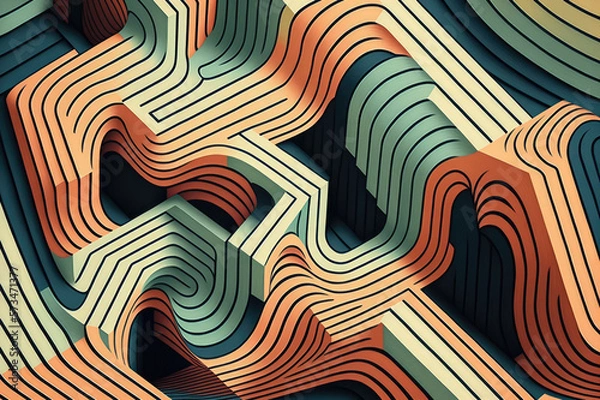 Fototapeta Optical illusion in retro colors. Generative AI