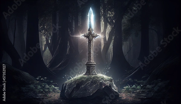 Fototapeta Sword in a stone, ai based 