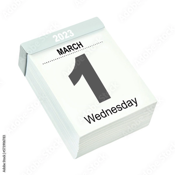 Fototapeta Calendar 2023 and March 1  isolated on transparent background PNG cut out