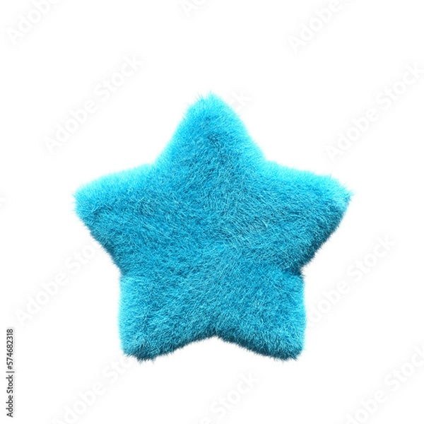 Fototapeta blue Star Fur 3D element render, Typography fluffy style, transparent background, 