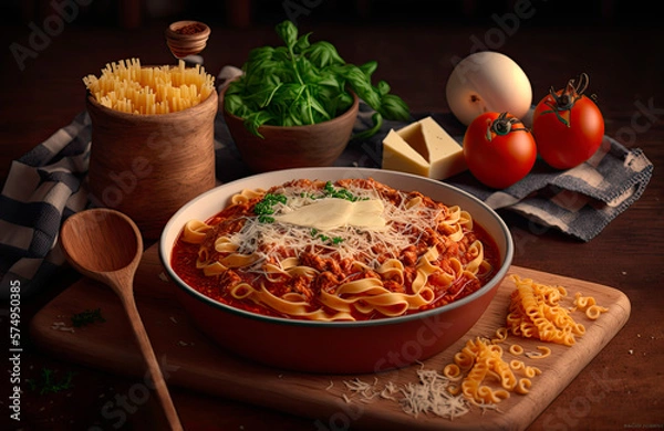 Fototapeta Delicious freshly prepared Italian pasta dish. Generative AI