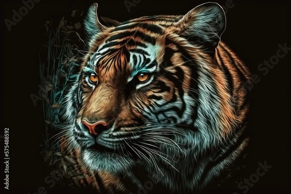 Fototapeta The stunning Panthera tigris sumatrae, also known as the Sumatran tiger, and his portrait. Generative AI