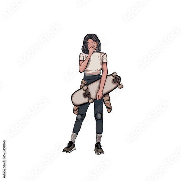 Fototapeta Popular girl with skateboard style illustration vector art design