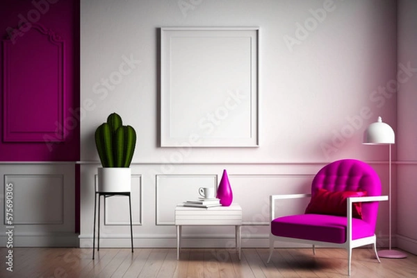 Obraz Magenta, Pink and White Room, Midcentury