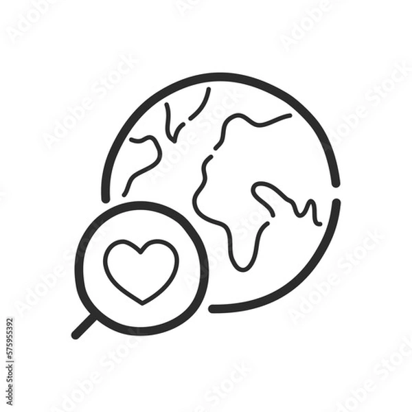 Fototapeta Search for love around the world icon. Hand drawing design style. Vector.