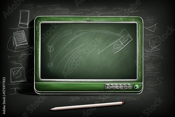 Fototapeta Illustration of tablet in the form of a blackboard for writing, background. Generative AI