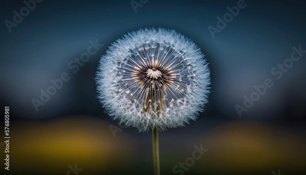 Fototapeta  a dandelion with a blurry background is seen in the foreground of this photo, with a blurry background is seen in the foreground.  generative ai