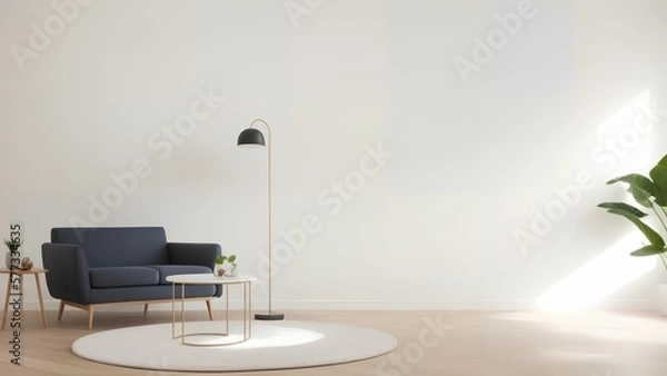 Fototapeta minimal clean interior design of living room with sofa, generative art by A.I.