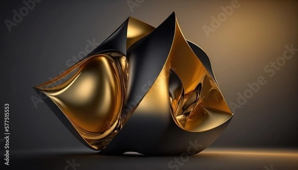 Fototapeta  a gold and black object on a dark background with a light reflection.  generative ai