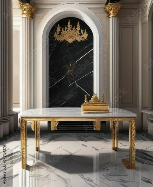 Fototapeta luxury living room interior design gray marble table architecture - generative art