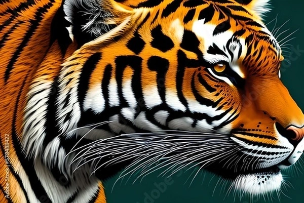 Fototapeta Tiger Head On Vibrant Color. Generative AI