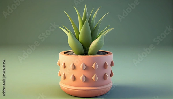 Obraz Cute mini aloe plant in a pot, generative ai