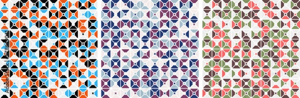 Fototapeta Abstract geometric Bauhaus pattern design. Vector circle, triangle and square lines color art design. Colorful Bauhaus background pattern.