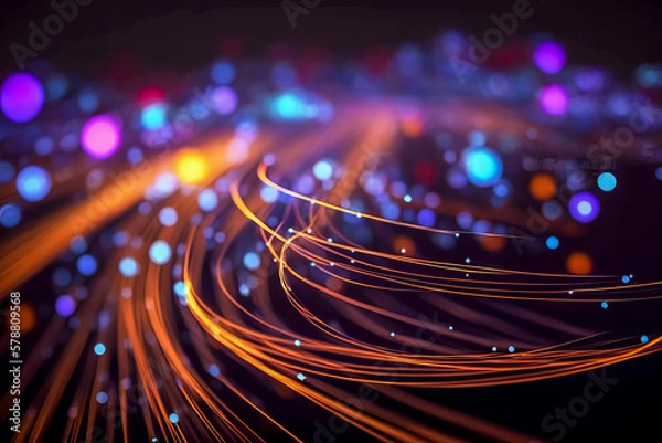 Fototapeta colored electric cables and led. optical fiber, intense colors, background for technology image and new business trends created with Generative AI technology