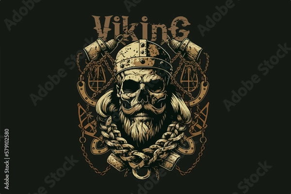 Fototapeta Skull Viking vector illustration for t-shirt