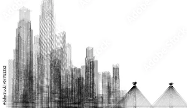 Fototapeta City skyscrapers 3d rendering 3d illustration