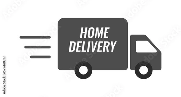 Fototapeta Home delivery. Fast moving shipping delivery truck line art vector icon for transportation apps and websites