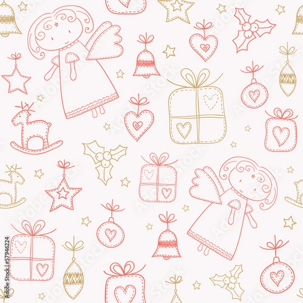 Obraz Christmas doodles seamless pattern