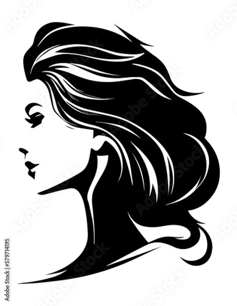 Fototapeta beautiful woman illustration in the isolated background, beautiful woman hair illustration, beautiful woman logo illustration