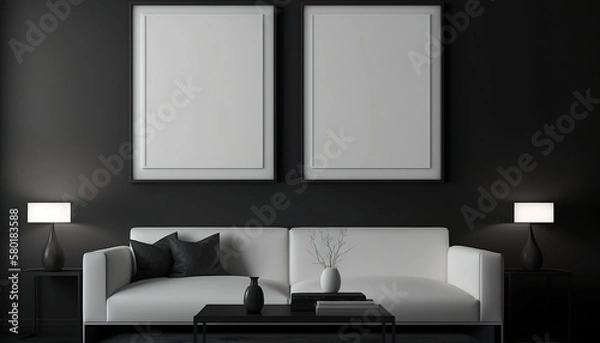 Fototapeta White frames for custom designs. square frames. Rectangular frames. Frames in minimalist spaces. Unpainted frames on brick walls and unpainted pictures on pastel walls. Generated by AI.