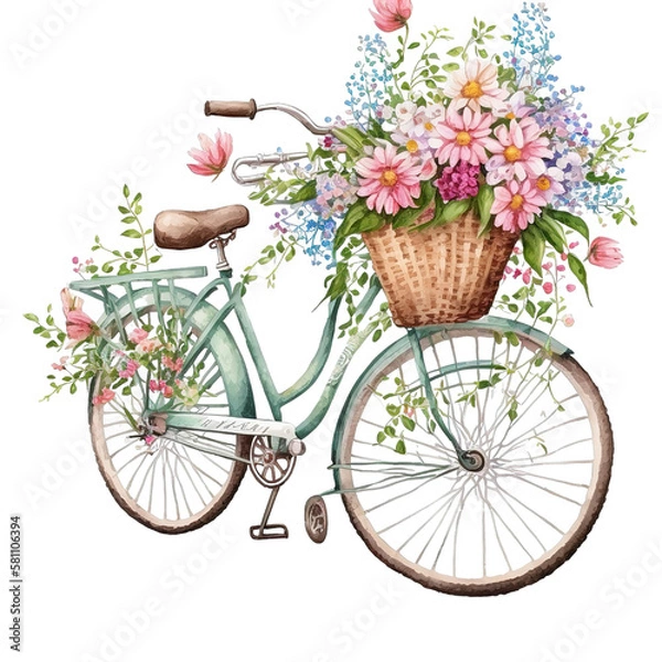 Fototapeta A Bicycle Built for Flowers: Springtime Joyride AI Generated