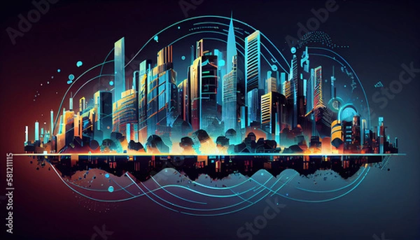 Fototapeta Smart city Digital technology, internet network connection, digital marketing IoT internet of things. Computer, surfing internet futuristic innovative technology clear background - Generative AI 