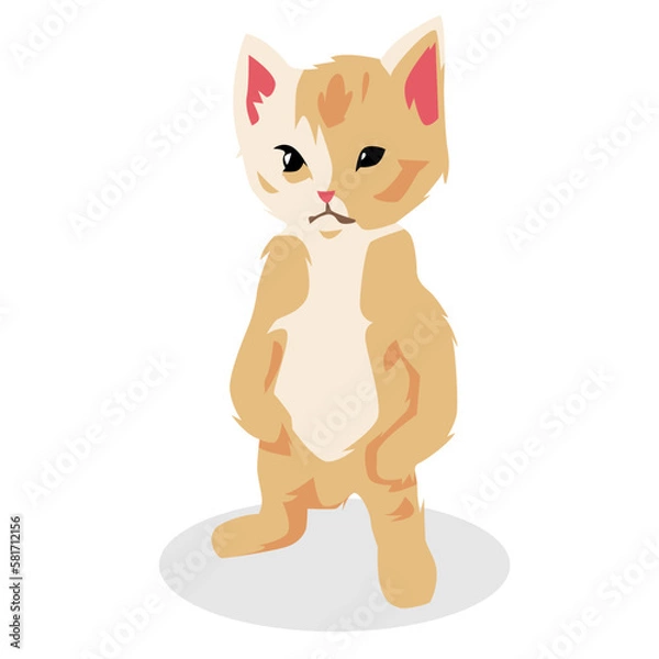 Obraz funny kitten standing with angry expression. cartoon illustration. concept of pet, cat, cute, animal.