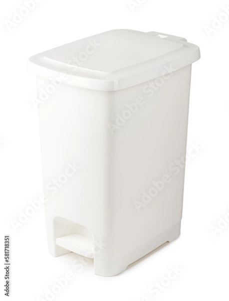 Fototapeta White plastic waste bin isolated on white