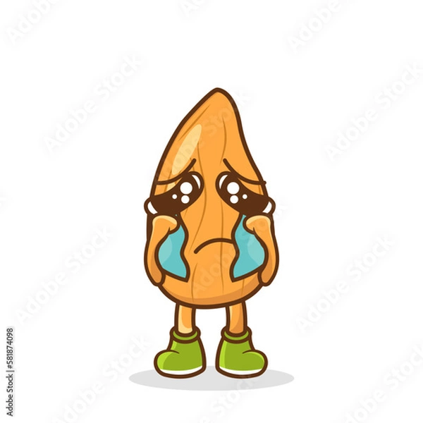 Fototapeta vector illustration of almond mascot or character crying