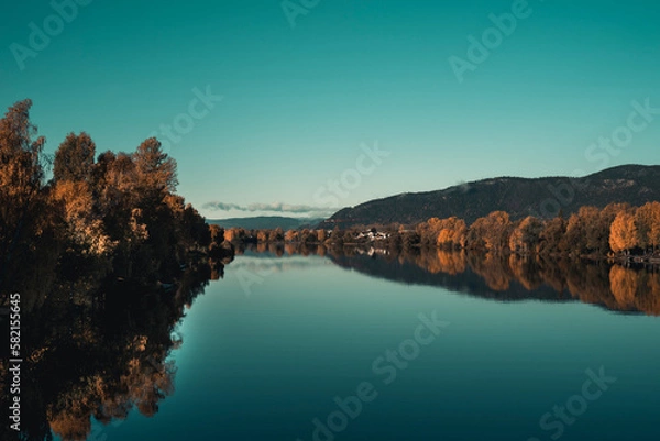 Fototapeta Drammenselva - sunset on the lake