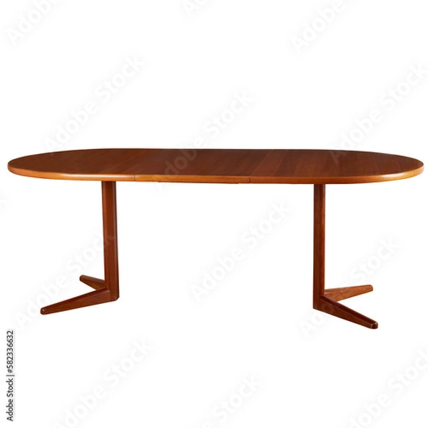 Fototapeta Extended round mid-century modern table. Wooden Danish modern design. No background. 