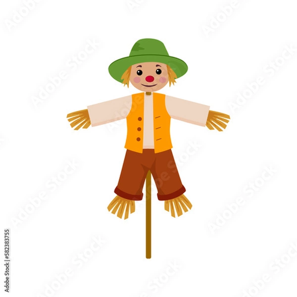 Fototapeta Cheerful scarecrow cartoon character , vector illustration