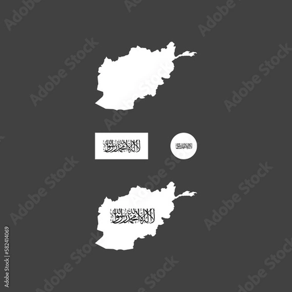 Fototapeta Afghanistan national flag and map 2021 vector set....