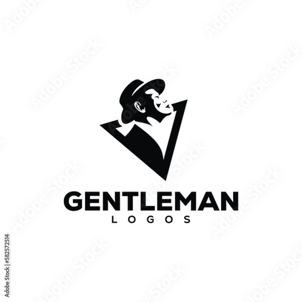 Fototapeta male head logo illustration design,gentleman logo design illustration