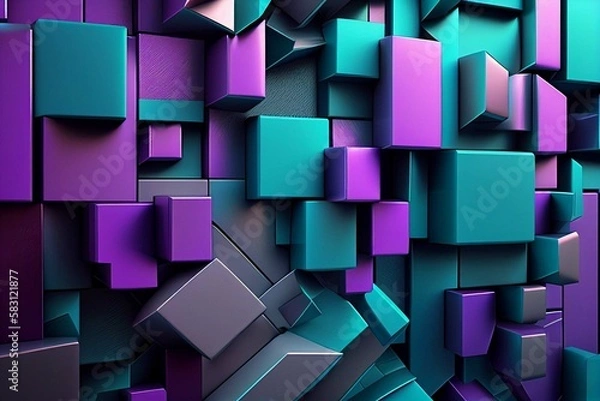 Obraz Abstract wallpaper created from interlocking Purple and Turquoise Blocks. AI generated.