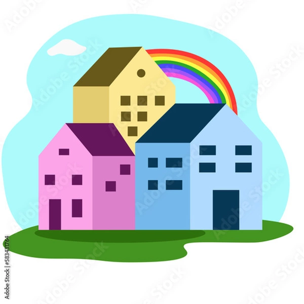 Obraz illustration of a house with a rainbow