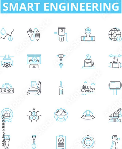 Obraz Smart engineering vector line icons set. engineer, smart, engineering, intelligent, automation, electronics, networking illustration outline concept symbols and signs