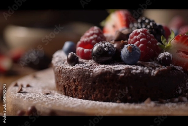 Fototapeta chocolate cake with berries on top food fruits dessert