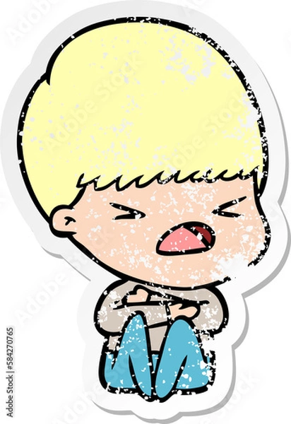 Fototapeta distressed sticker of a cartoon stressed man