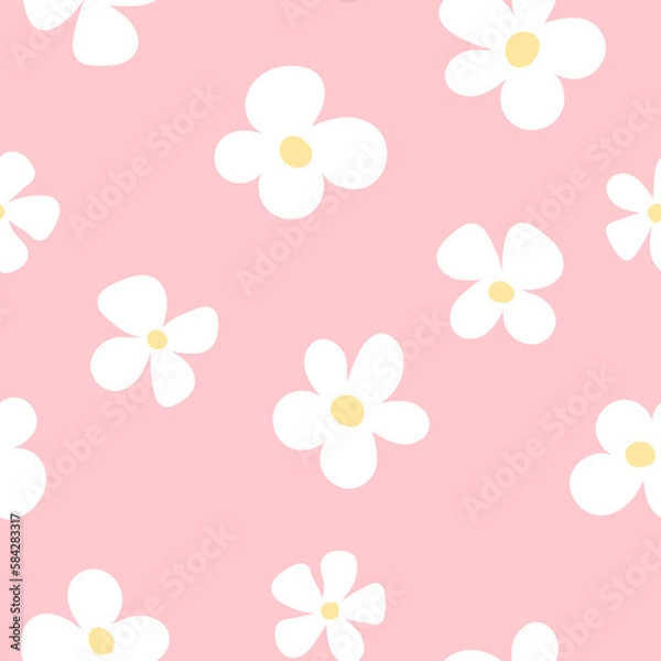 Fototapeta Seamless patterns with vintage groovy daisy flowers. Retro floral background surface design, textile, stationery, wrapping paper, covers. 60s, 70s, 80s style