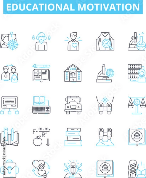 Fototapeta Educational motivation vector line icons set. Learning, Inspiration, Determination, Enthusiasm, Aspiration, Concentration, Creativity illustration outline concept symbols and signs