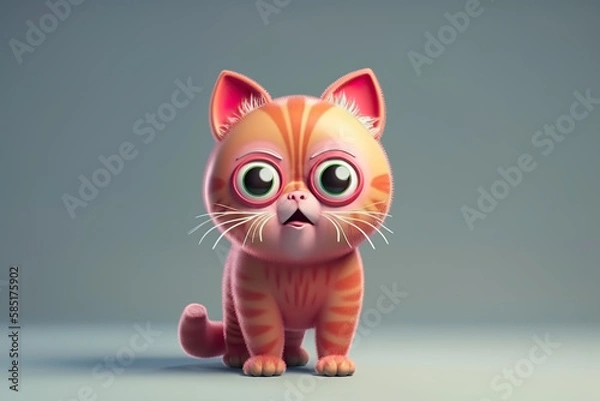 Fototapeta Red coloured kitten with big eyes (generative AI)