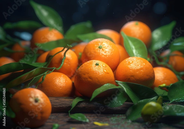 Fototapeta Beautiful organic background of freshly picked mandarines created with Generative AI technology