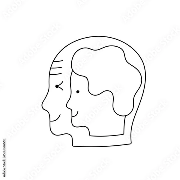 Fototapeta Vector isolated kid children head inside adult head side view profile colorless black and white contour line easy drawing