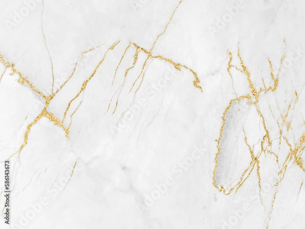 Fototapeta White and gold marble texture background design for your creative design, Horizontal image.	
