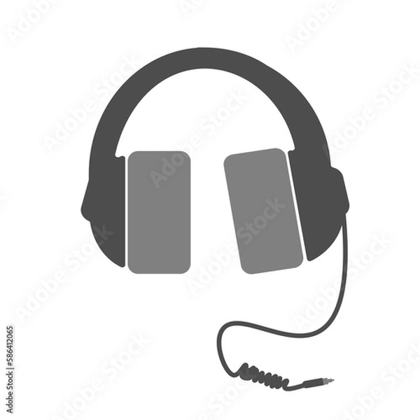 Fototapeta Headphones flat icon. Headset silhouette for filmmaking, broadcasting, movie production.