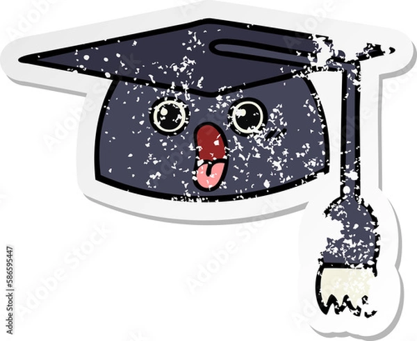 Fototapeta distressed sticker of a cute cartoon graduation hat