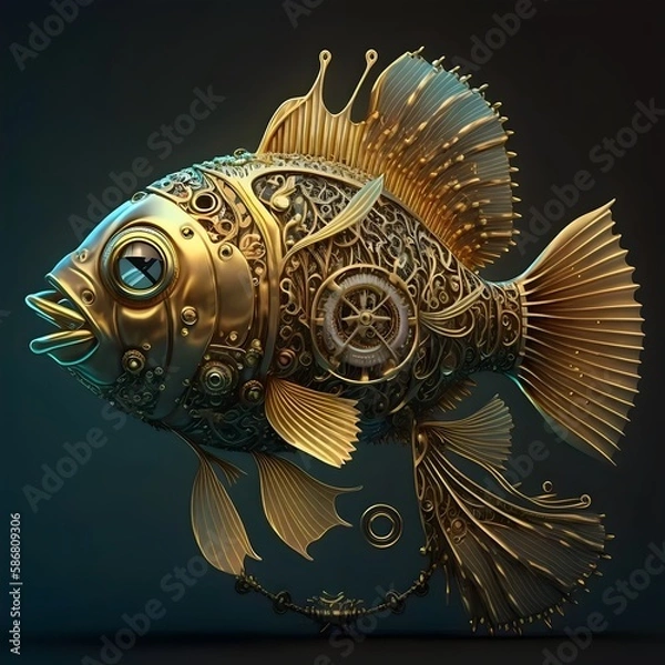 Fototapeta Metal fish in steampunk style