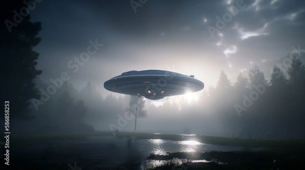 Fototapeta UFO Unidentified Flying Object Clipping Path. Ufo in earth. Generative AI.