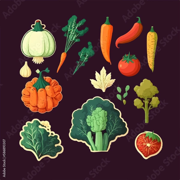 Fototapeta Cartoon vegetable collection with playful and whimsical characters